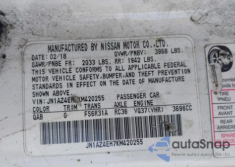 2019 Nissan 370Z z USA, uszkodzony, nr VIN JN1AZ4EH7KM420255